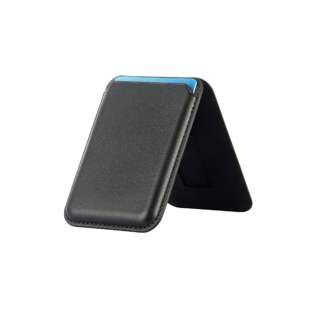 Stores up to 3 cards securely with a sleek vegan leather design and strong magnetic attachment. The non-slip grip keeps it in place, while the adjustable stand (15°-160°) allows for effortless vertical or horizontal viewing. Designed for MagSafe-enabled iPhones.