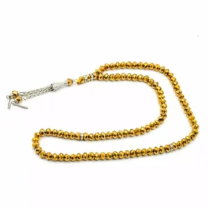 Hexagonal Prayer Beads String with 99 Beads and Hexagon Sequin Look - Golden