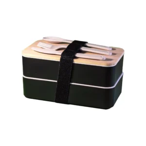 BAM-LB01 | 11622 Wheat Straw Double Lunchbox with Bamboo Lid