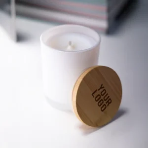 LUMORA | 11647WT Frosted Glass Scented Candle with Bamboo Lid White