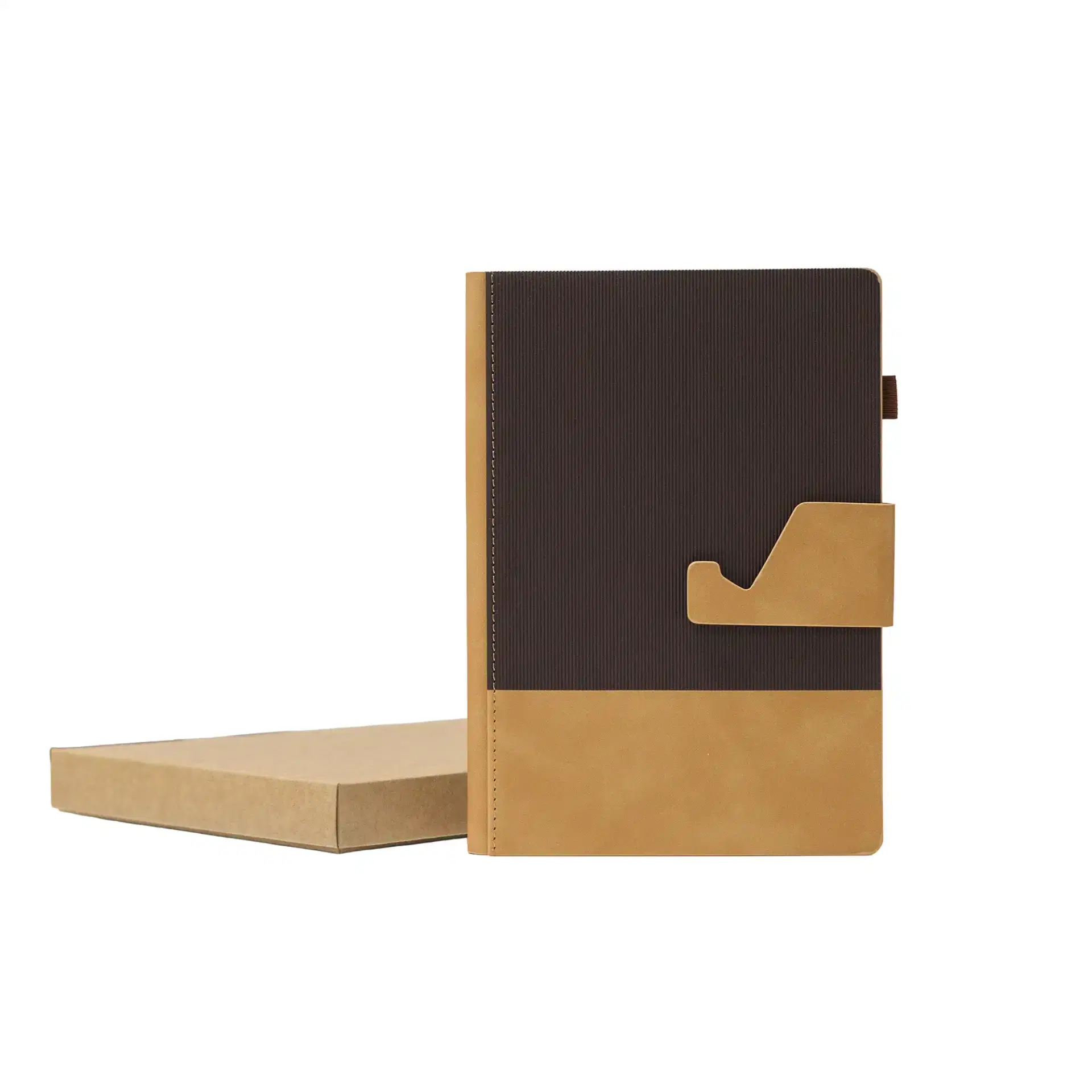 ZERIX | 11649BR Dual Tone A5 Notebook with Detachable Mobile Stand Brown - Image 2