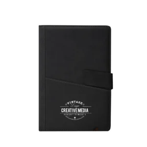Aion | 11329BK Leather Notebook with Pocket Black