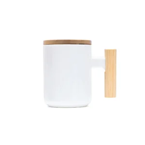 Ficer | 11590WT Eco-friendly ceramic mug with a stylish bamboo handle and lid White