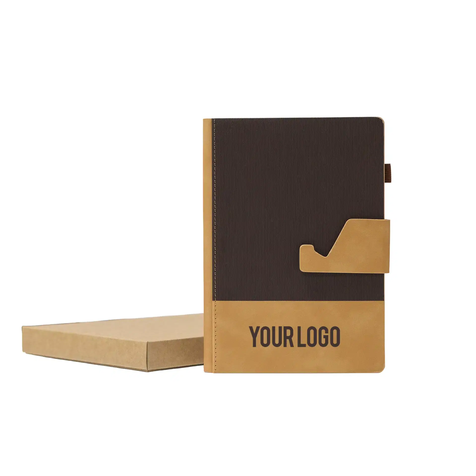 ZERIX | 11649BR Dual Tone A5 Notebook with Detachable Mobile Stand Brown