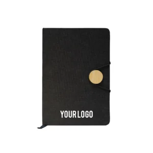 BAMBEG | 11641BK RPET + Bamboo Button Notebook – Dual-Tone Executive Journal Black