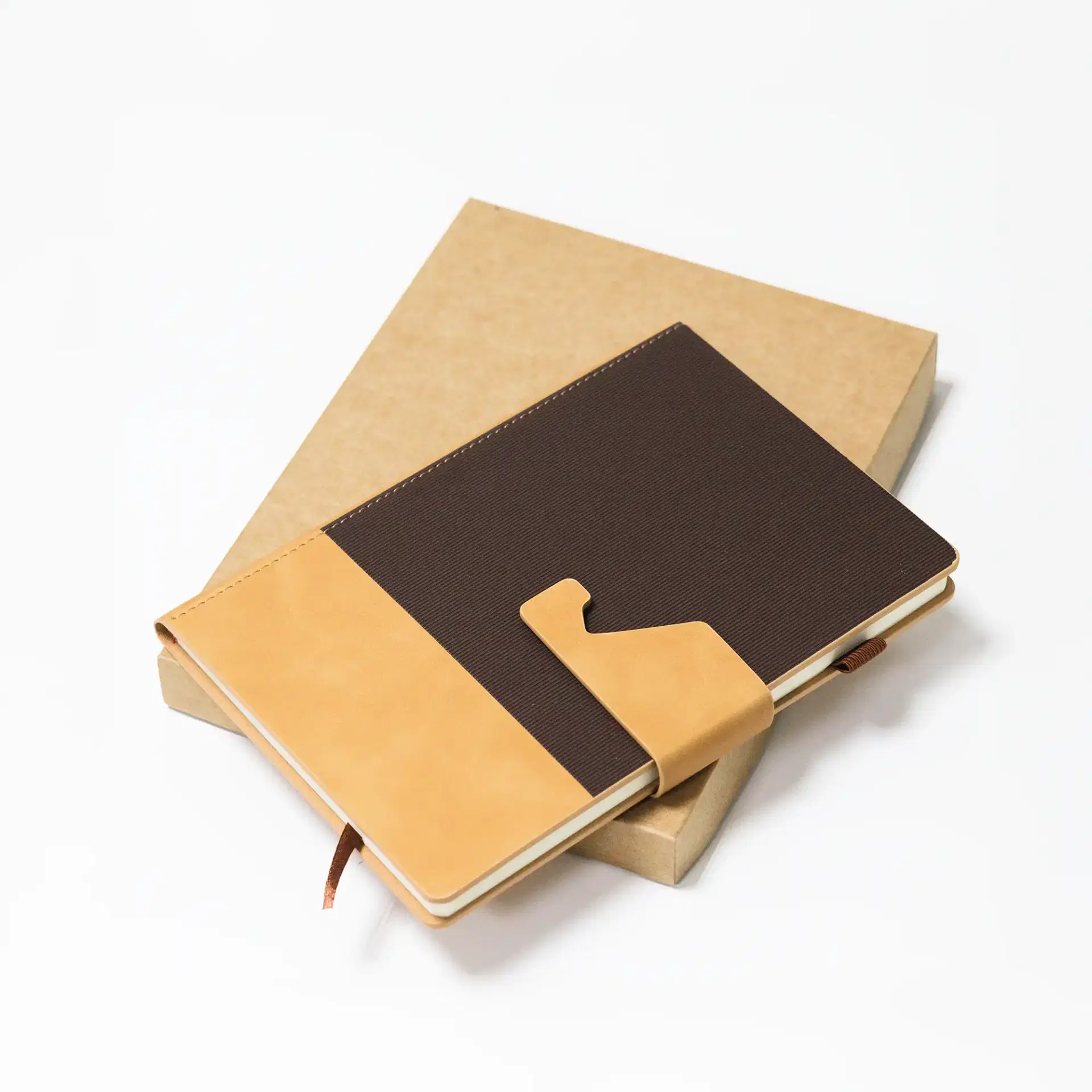 ZERIX | 11649BR Dual Tone A5 Notebook with Detachable Mobile Stand Brown - Image 5