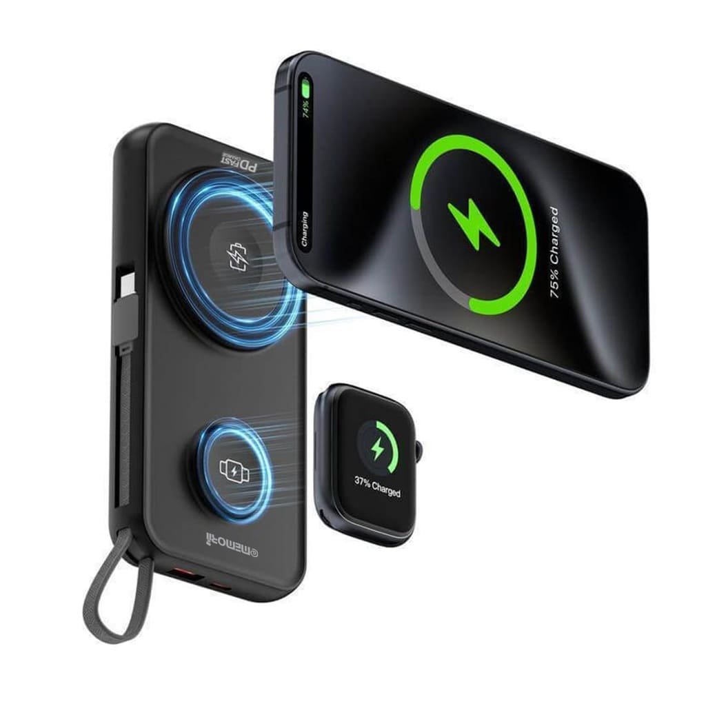 ROTTERDAM - @memorii® 10,000mAh Universal Wireless Powerbank with inbuilt cables - Black - Image 2