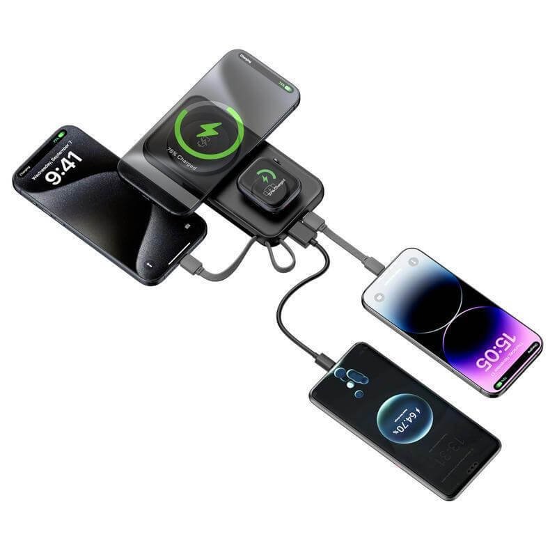 ROTTERDAM - @memorii® 10,000mAh Universal Wireless Powerbank with inbuilt cables - Black - Image 4