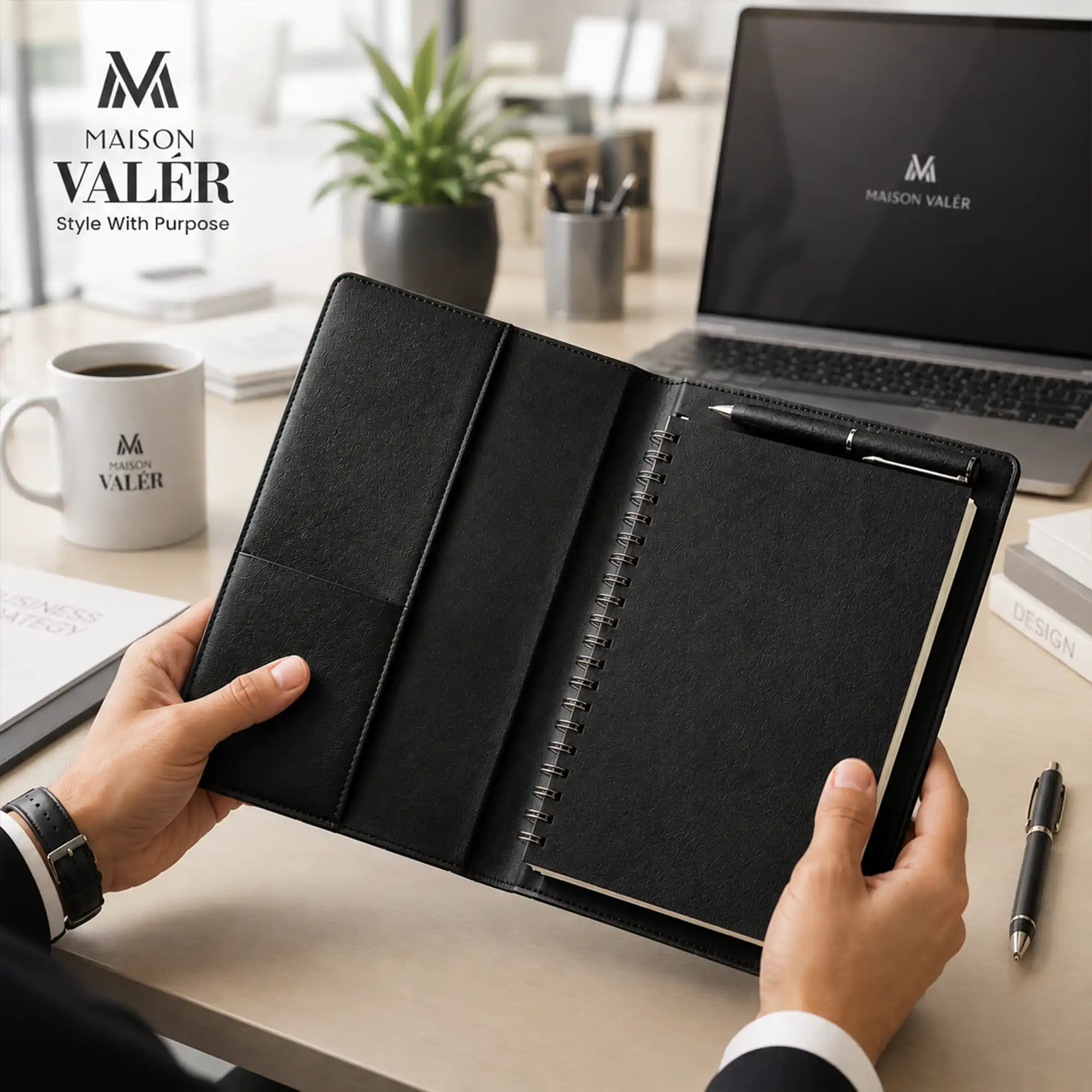 REXORA | 11653BK Maison Valer Executive Organizer with Magnetic Pen Holder Black