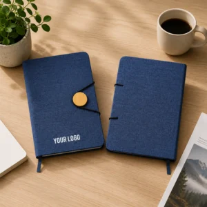 BAMBEG | 11641BL RPET + Bamboo Button Notebook – Dual-Tone Executive Journal Blue