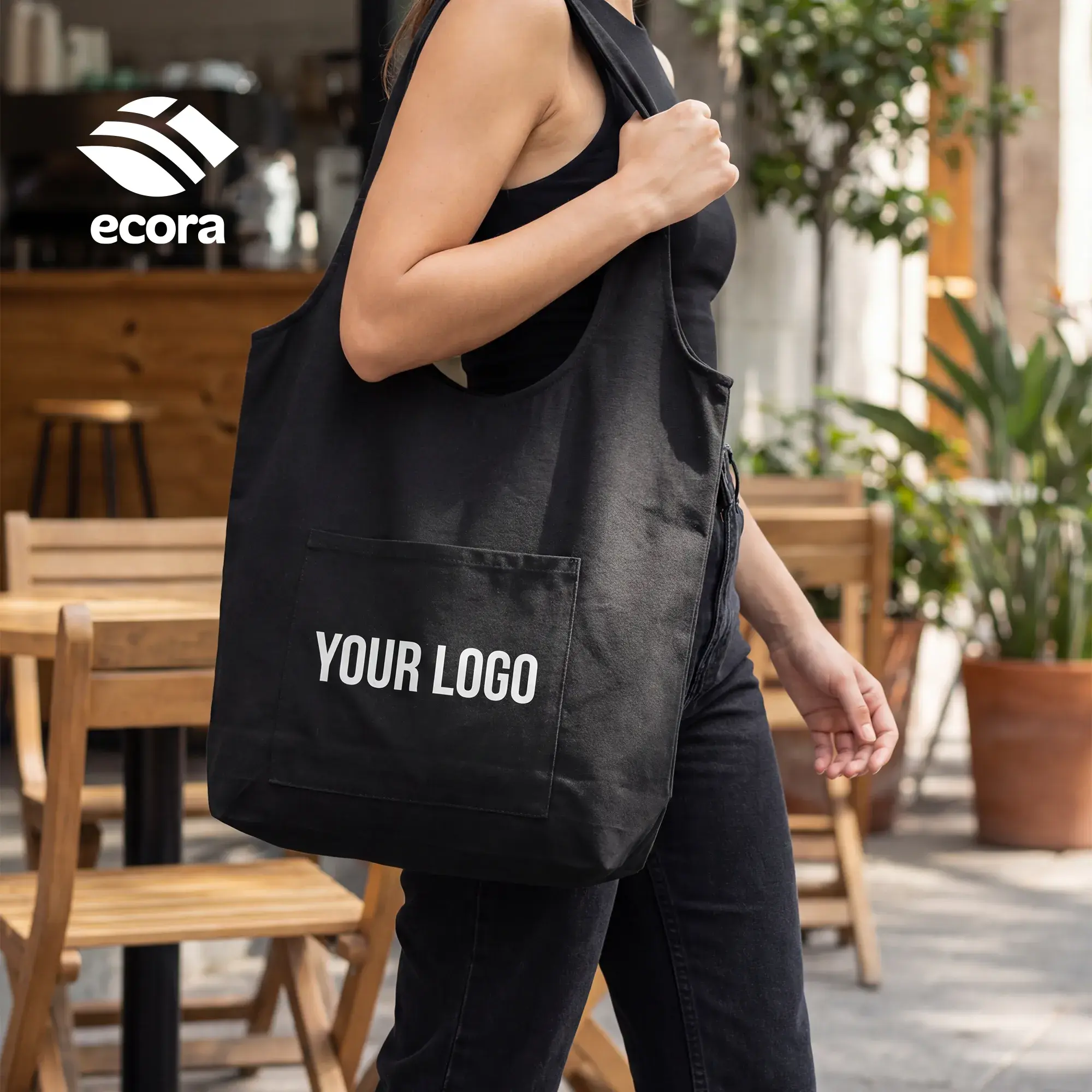 Toto | 11667BK Ecora Canvas Shoulder Tote Bag with 13 cm Gusset — 220 GSM Black - Image 2