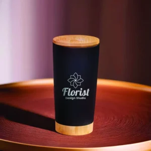 Zhú-Gōng | 11519BK Stainless Steel Tumbler With Bamboo Lid And Base Black