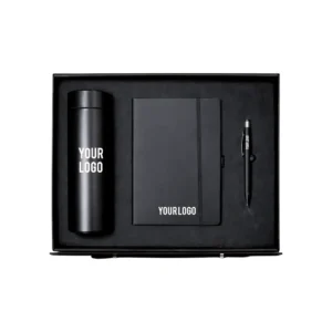 CIBRIX | GS-51BK Classic Notebook, Metal Pen & Stainless Bottle Corporate Gift Set Black