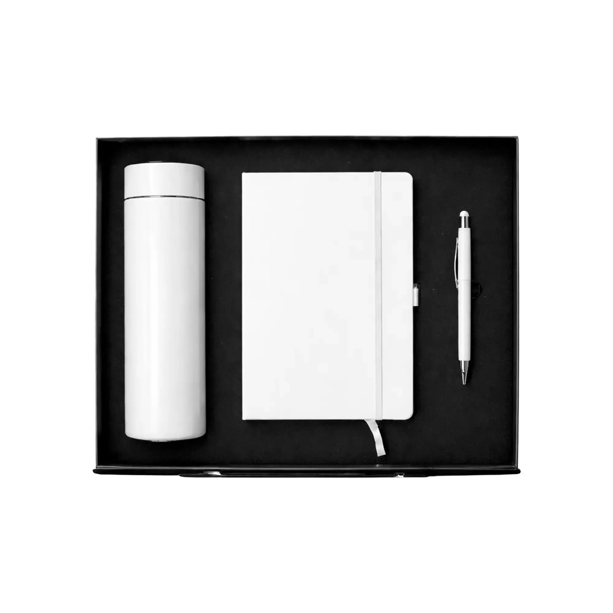 CIBRIX | GS-51WT Classic Notebook, Metal Pen & Stainless Bottle Corporate Gift Set White - Image 2