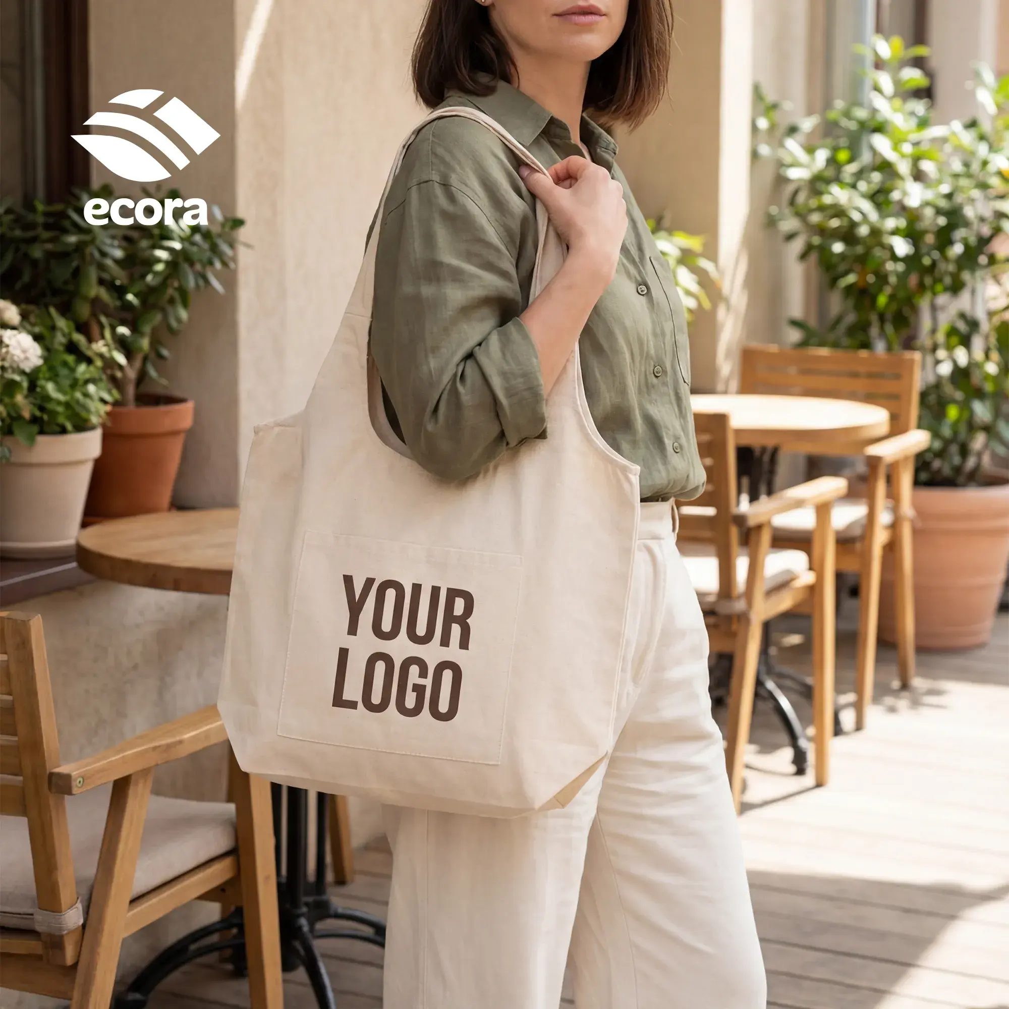 Toto | 11667NR Ecora Canvas Shoulder Tote Bag with 13 cm Gusset — 220 GSM Natural