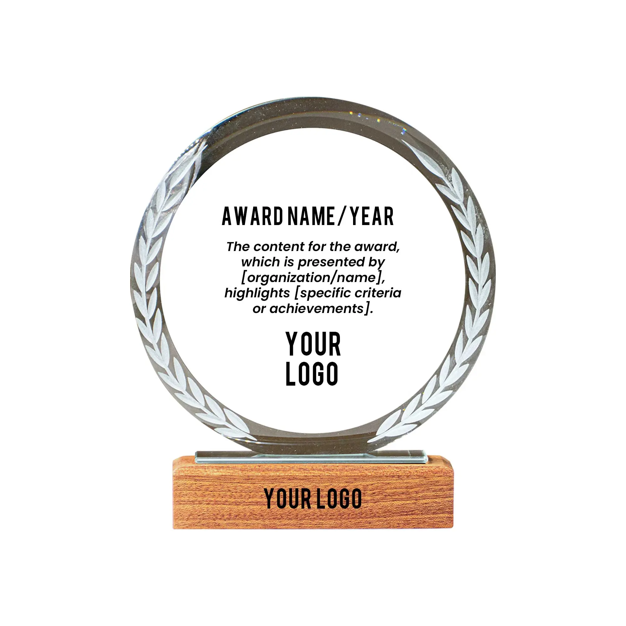 Zephyr | 11423 Round Crystal Trophy With Wooden Base - Image 3