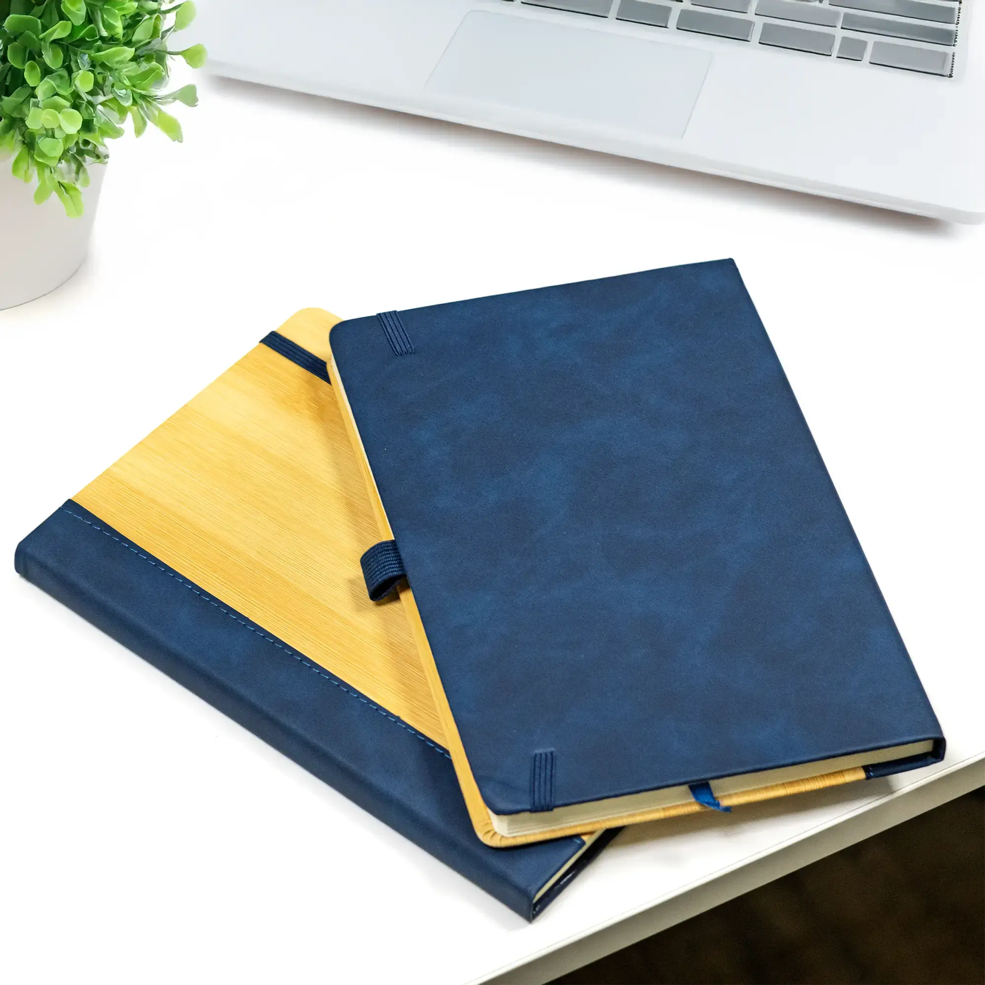 Ecovin | 11627BL Promotional PU Notebook with Bamboo Finish Blue - Image 2