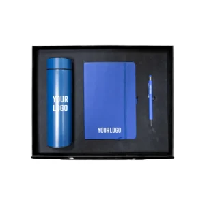 CIBRIX | GS-51BL Classic Notebook, Metal Pen & Stainless Bottle Corporate Gift Set Blue