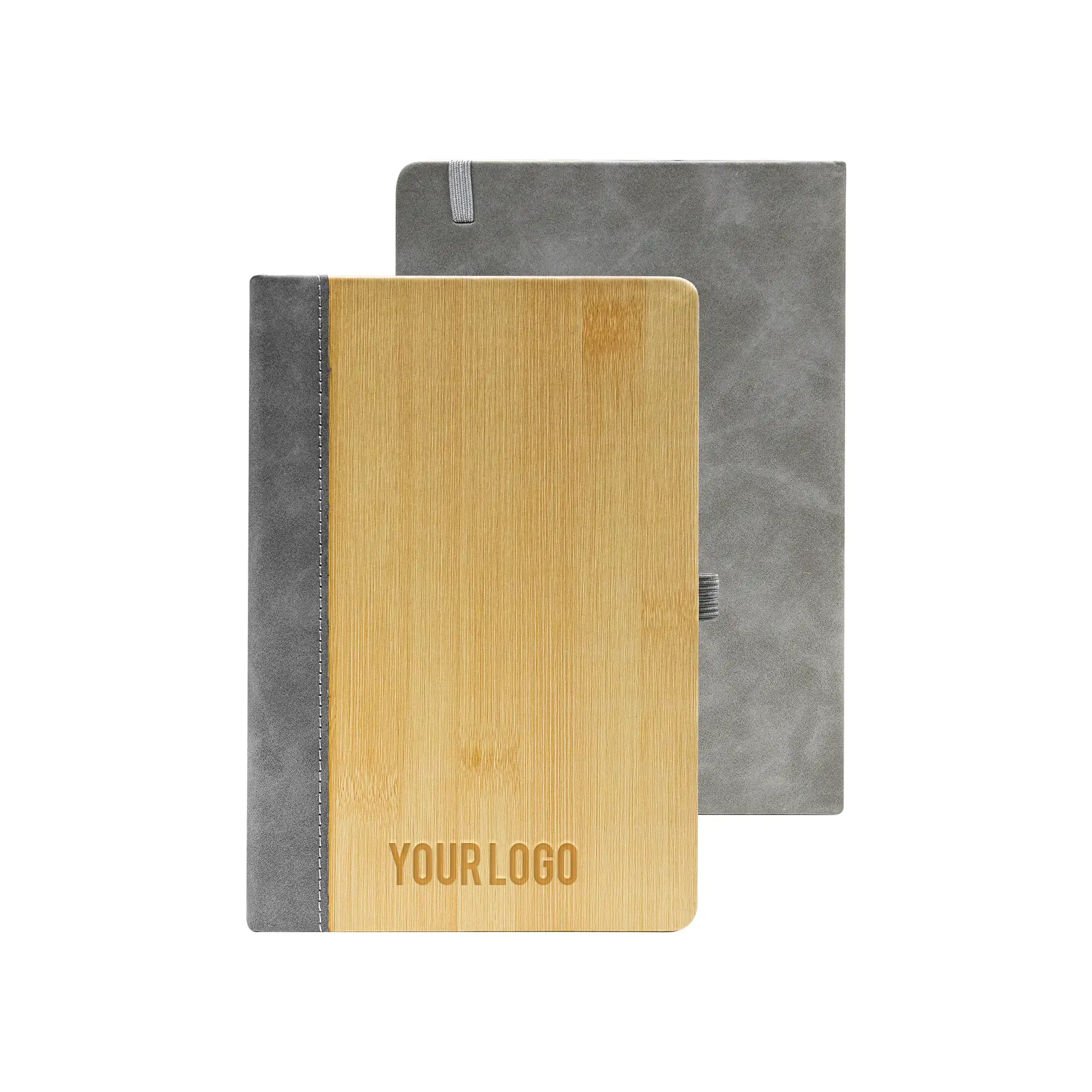 Ecovin | 11627GR Promotional PU Notebook with Bamboo Finish Gray - Image 4