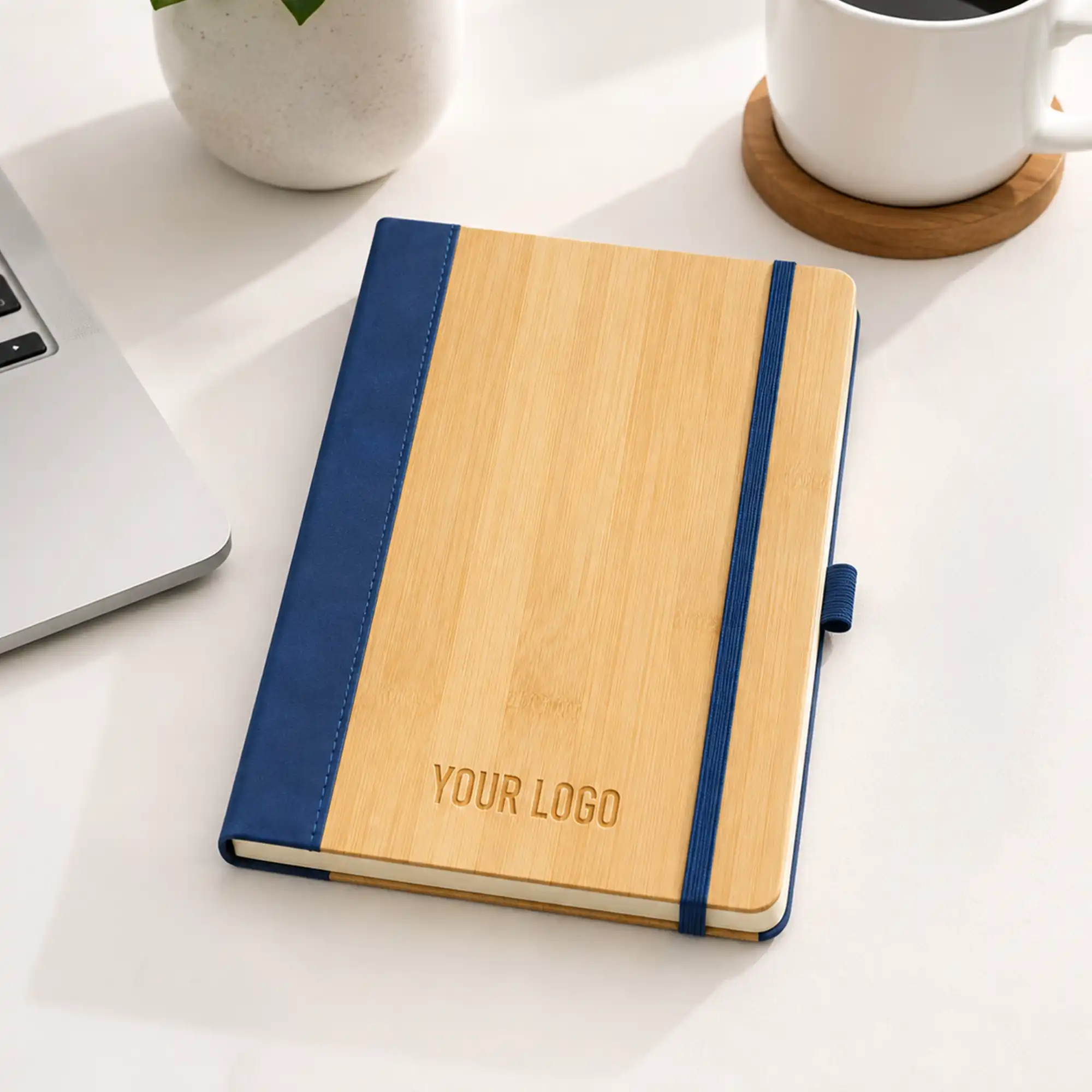 Ecovin | 11627BL Promotional PU Notebook with Bamboo Finish Blue