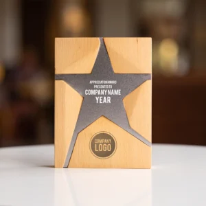 Strato | 11485SL Wooden Trophy With Metal Star Silver