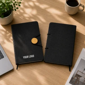 BAMBEG | 11641BK RPET + Bamboo Button Notebook – Dual-Tone Executive Journal Black