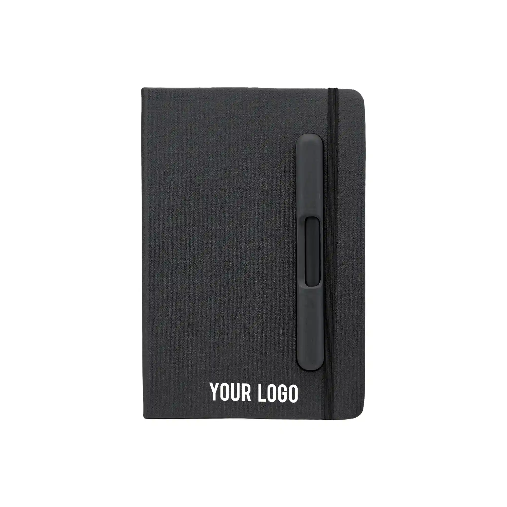 ZENRIX | 11642BK PU + RPET Look Notebook with Mobile Pen Holder Black - Image 2