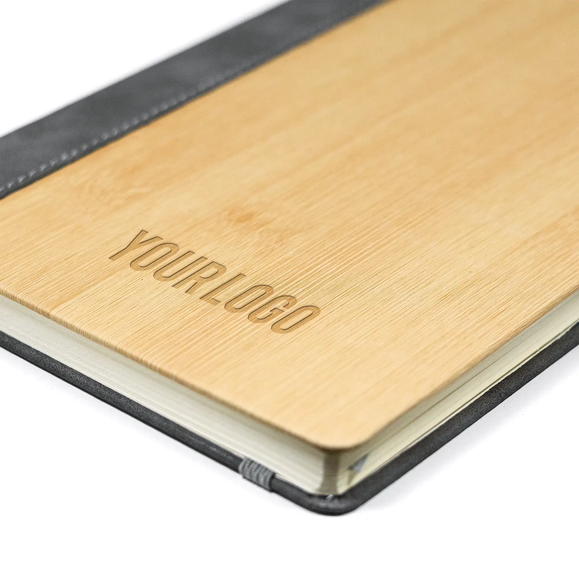 Ecovin | 11627GR Promotional PU Notebook with Bamboo Finish Gray - Image 2