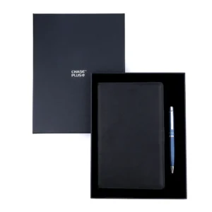 Business Gift Set-Domino Leather Covered Organizer and Kanora Matt Blue Pen