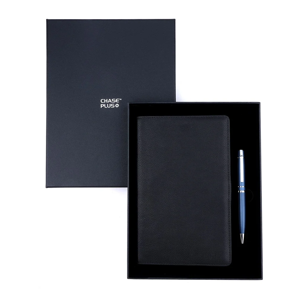 Business Gift Set-Domino Leather Covered Organizer and Kanora Matt Blue Pen