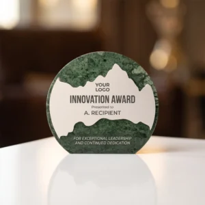 DELMIR | 11597GN Green Stone Round Plaque Award With Metal Plate