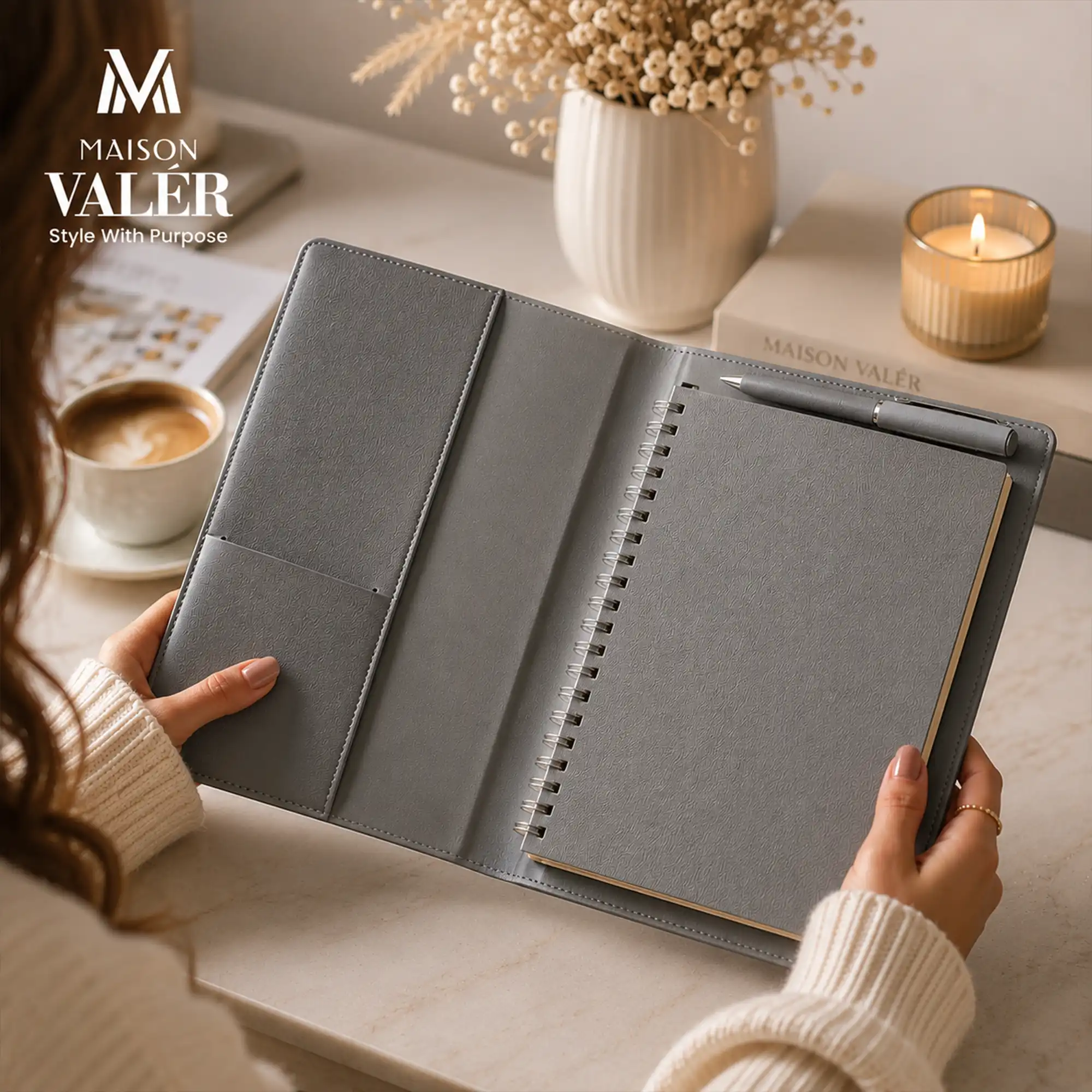 REXORA | 11653GR Maison Valer Executive Organizer with Magnetic Pen Holder Gray - Image 6