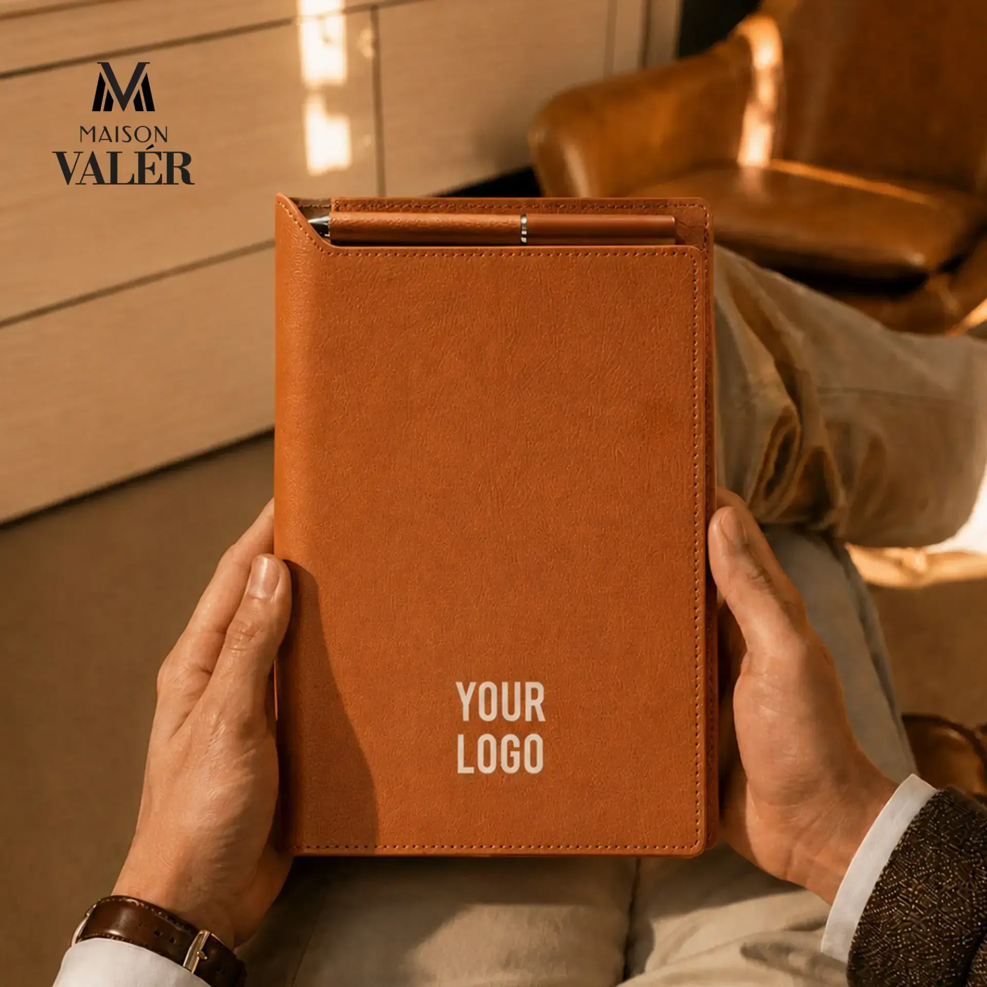 REXORA | 11653BR Maison Valer Executive Organizer with Magnetic Pen Holder Brown - Image 4