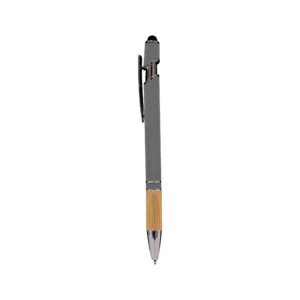 Unkox | 11505GR Metal Pen With Stylus and Bamboo Grip Gray