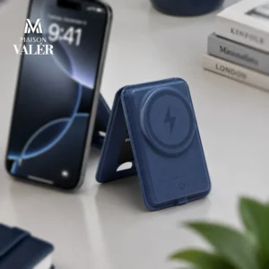 MagFoldra | 11655BL Maison Valer Magnetic Foldable Power Bank Wallet 5000mAh with Card Holder & Stand Blue