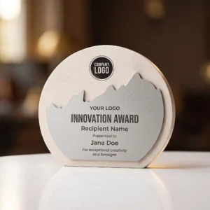 VELMIRA | 11598WT White Stone Plaque Award With Metal Plate