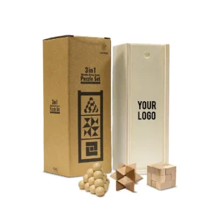 Puzzora | 11638 3-in-1 Premium Wooden Brain Teaser Puzzle Set with Sliding Box