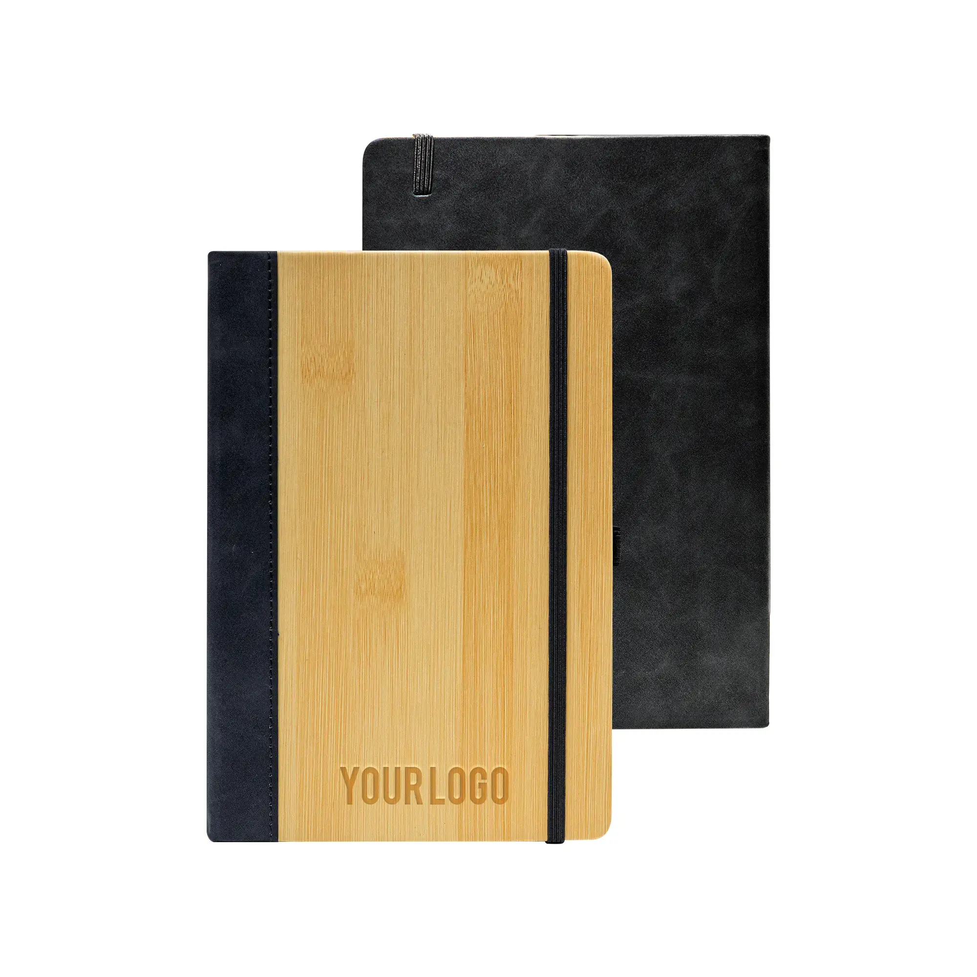 Ecovin | 11627BK Promotional PU Notebook with Bamboo Finish Black - Image 4