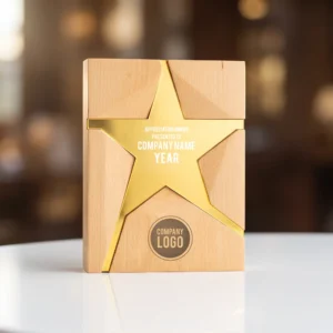 Strato | 11485GL Wooden Trophy With Metal Star Gold