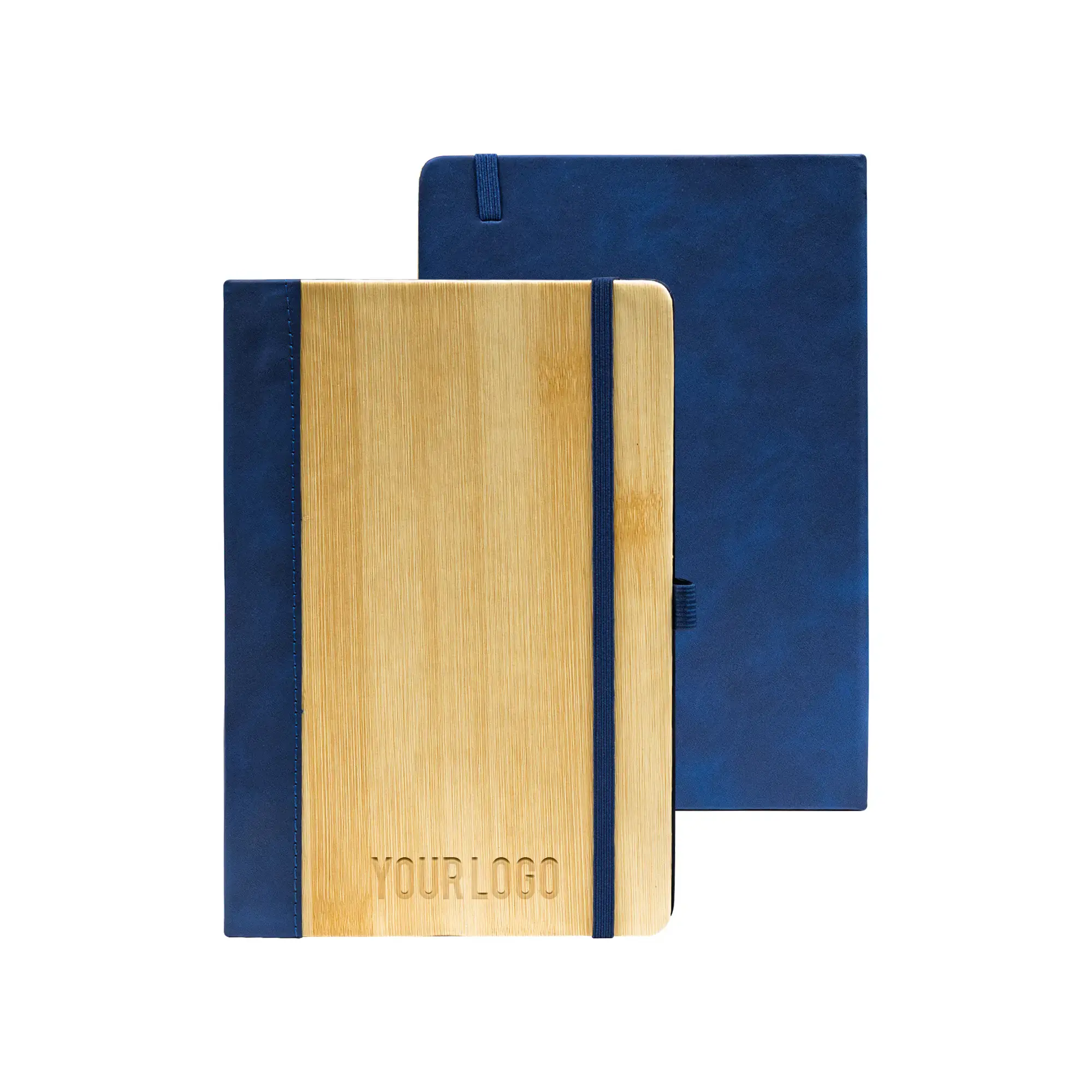Ecovin | 11627BL Promotional PU Notebook with Bamboo Finish Blue - Image 4