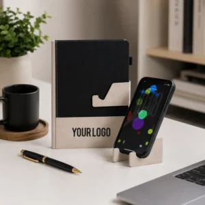 ZERIX | 11649BK Dual Tone A5 Black Notebook with Detachable Mobile Stand