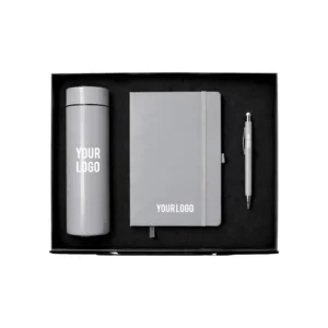 CIBRIX | GS-51GR Classic Notebook, Metal Pen & Stainless Bottle Corporate Gift Set Gray