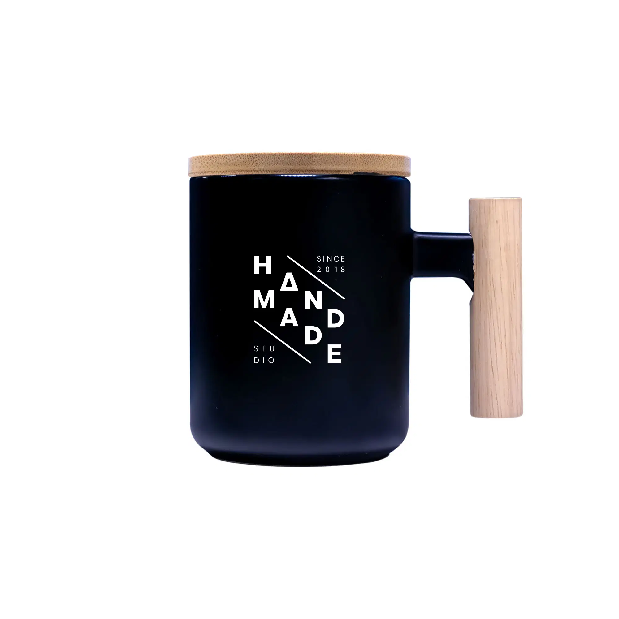 Ficer | 11590BK Eco-friendly ceramic mug with a stylish bamboo handle and lid Black - Image 4