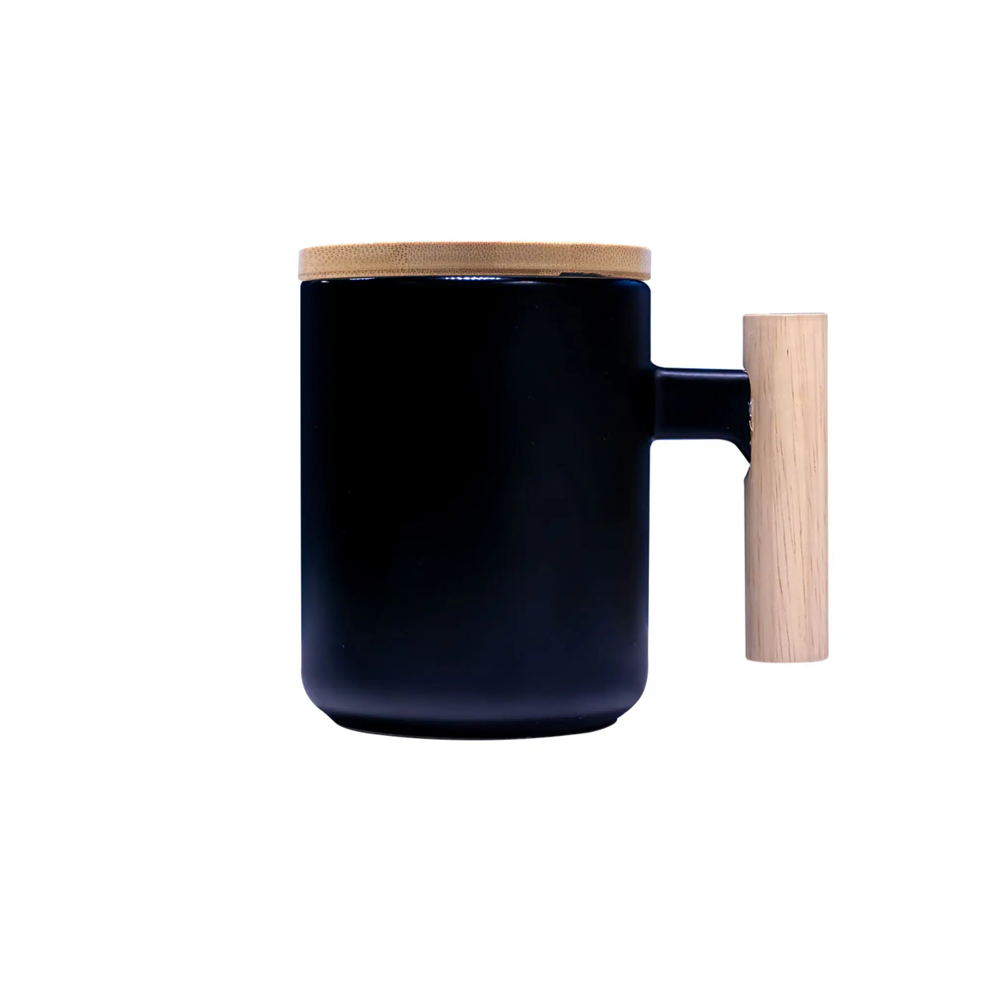 Ficer | 11590BK Eco-friendly ceramic mug with a stylish bamboo handle and lid Black - Image 2