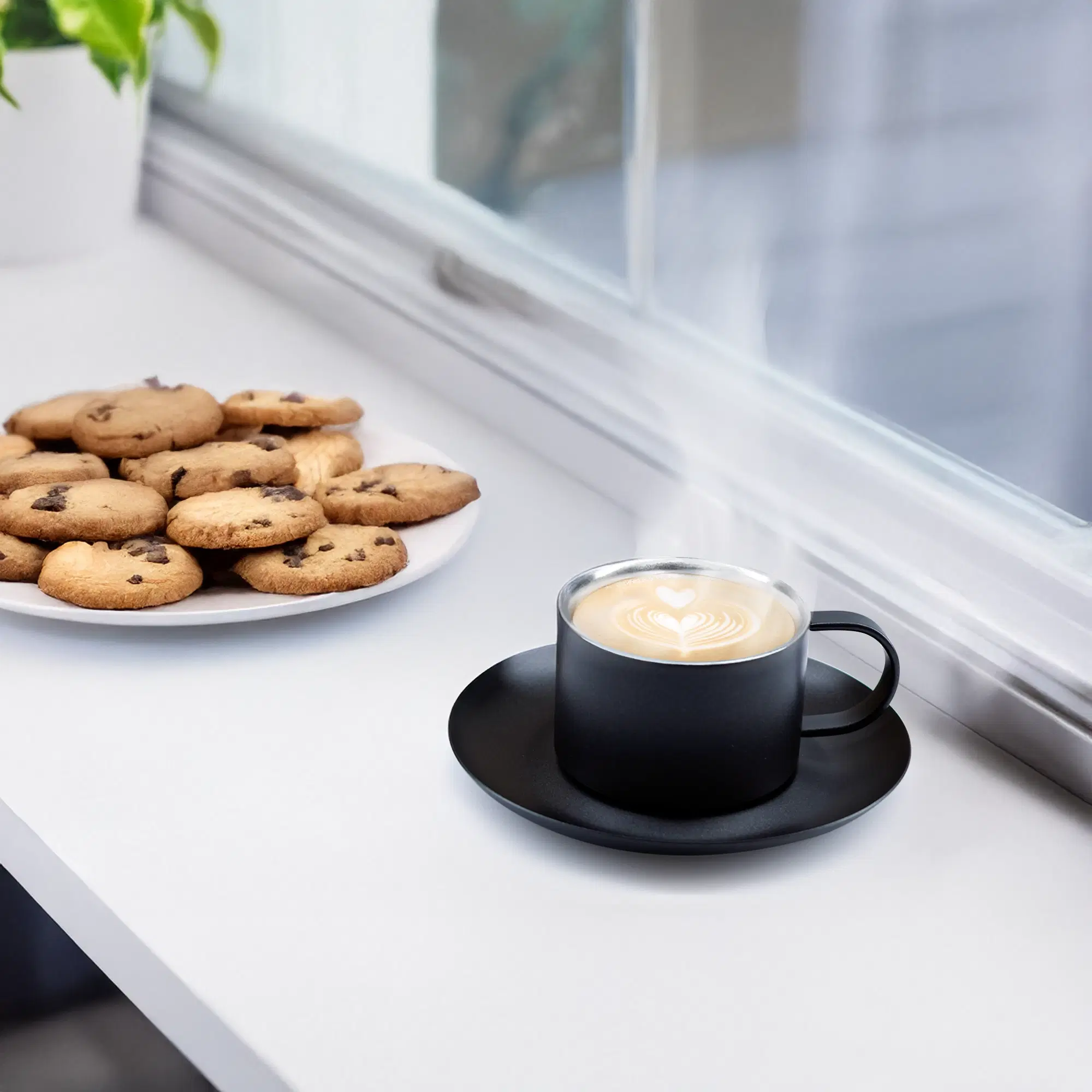 Steeluxe | 11625BK Black Coated Cup & Saucer Set 80m - Image 2