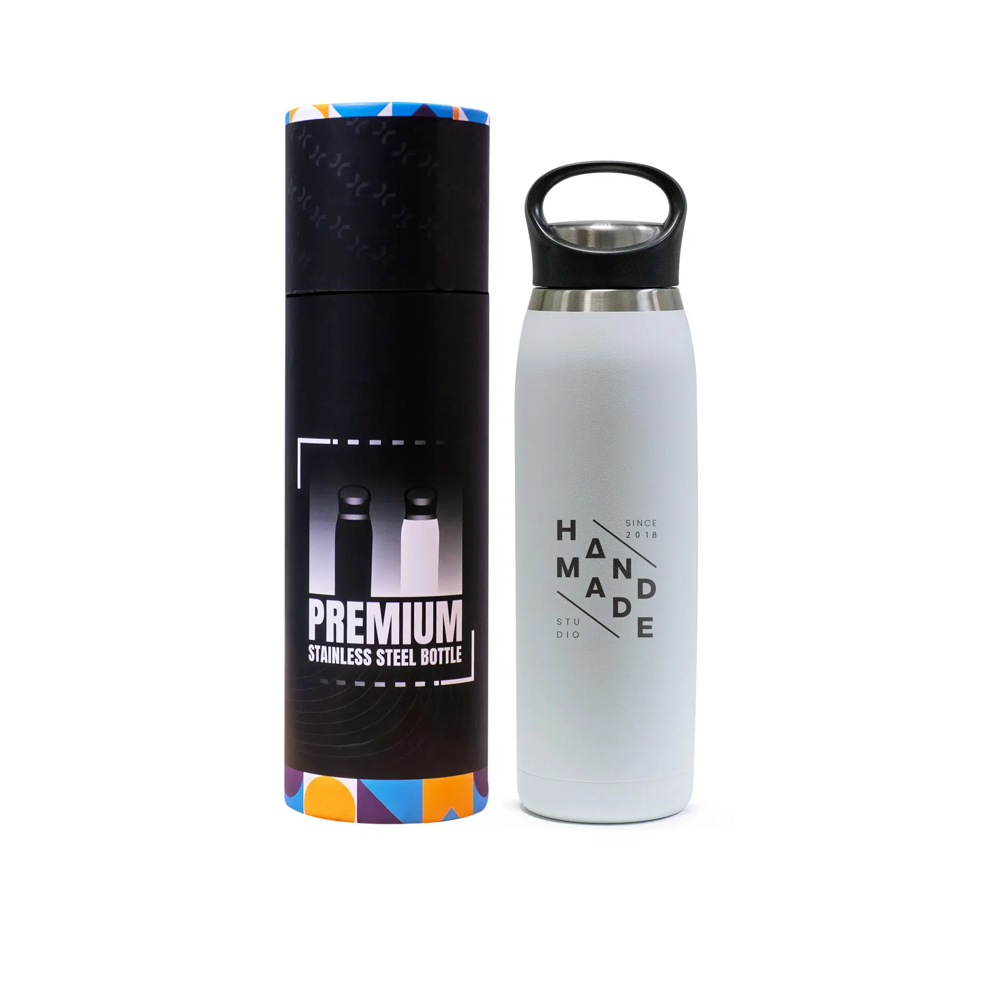 VORTIQ | 11609WT Double Wall Stainless Steel Bottle with Handle Lid White
