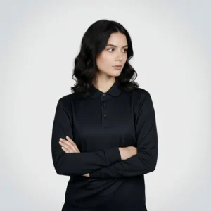 AGGERT Polo Full Sleeve SUPIMA MERCERISED Cotton 200 GSM Black - Women