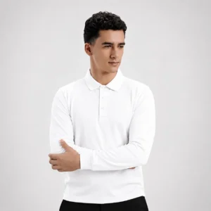 AGGERT Polo Full Sleeve SUPIMA MERCERISED Cotton 220 GSM White