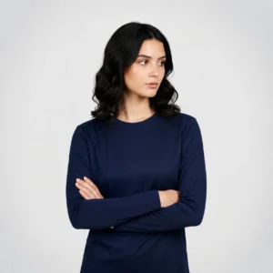 AGGERT Round Neck Full sleeve T-Shirt SUPIMA MERCERISED Cotton 220 GSM Navy Blue - Women